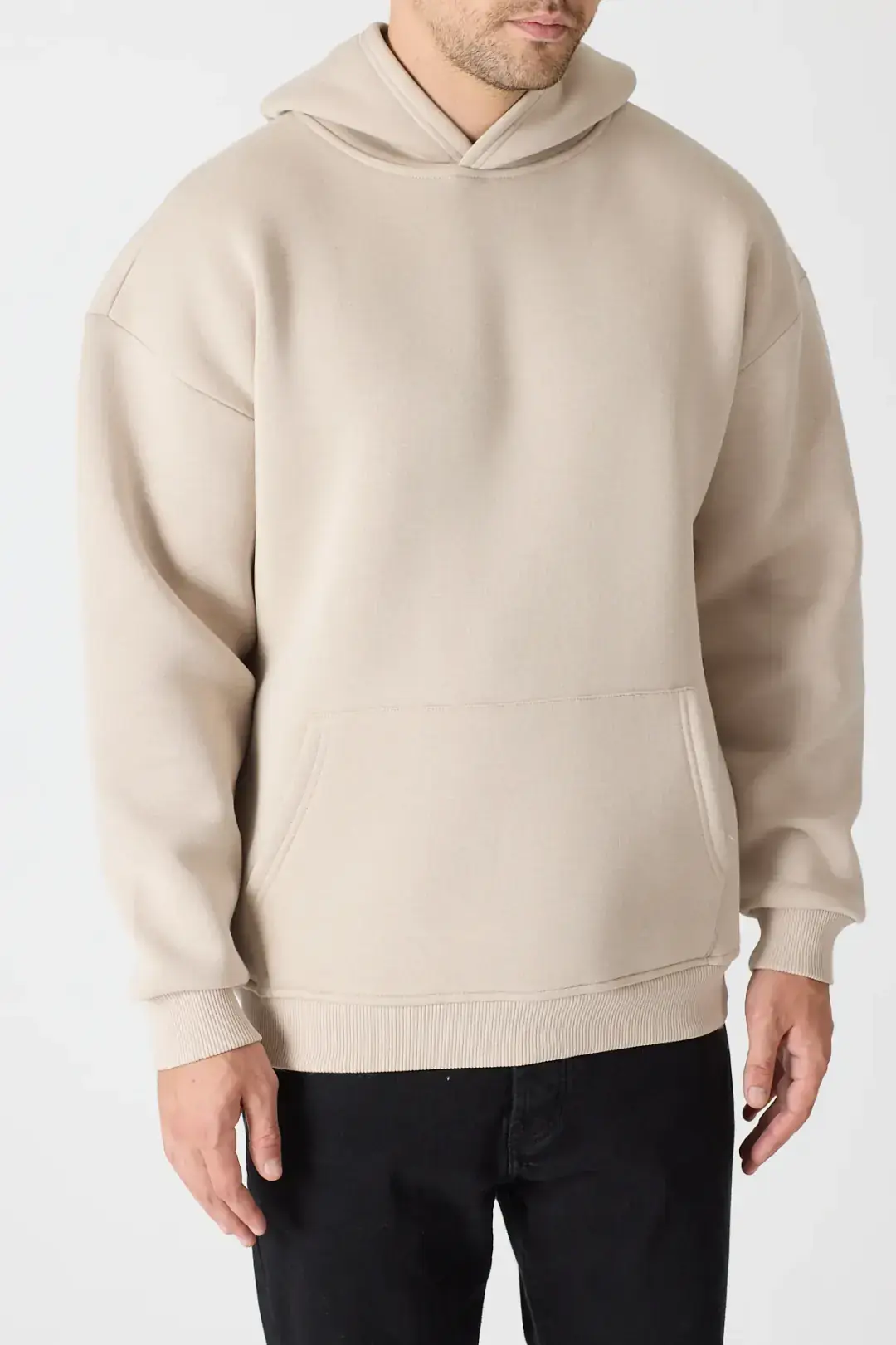 Basic Oversize Hoodie Taş Rengi 3