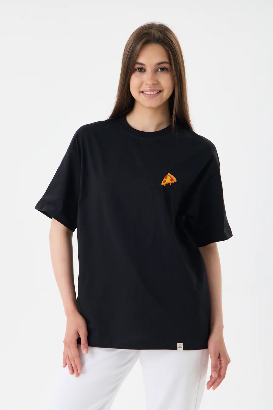 Pizza - Unisex Rahat Kalıp Tişört - Siyah 5