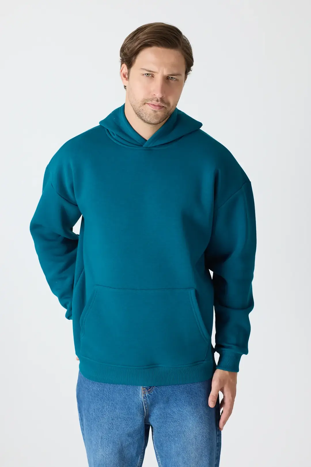Basic Oversize Hoodie Petrol Yeşili 4