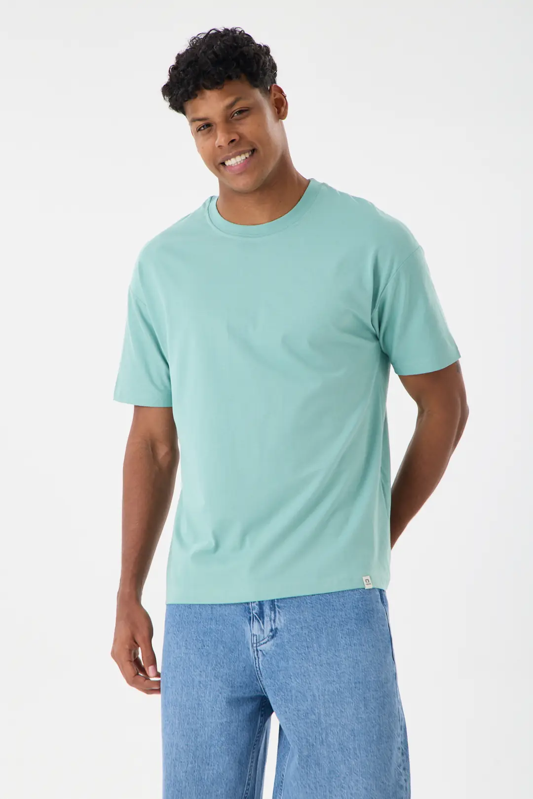 Basic Unisex Rahat Kalıp Tişört - Yosun Yeşili