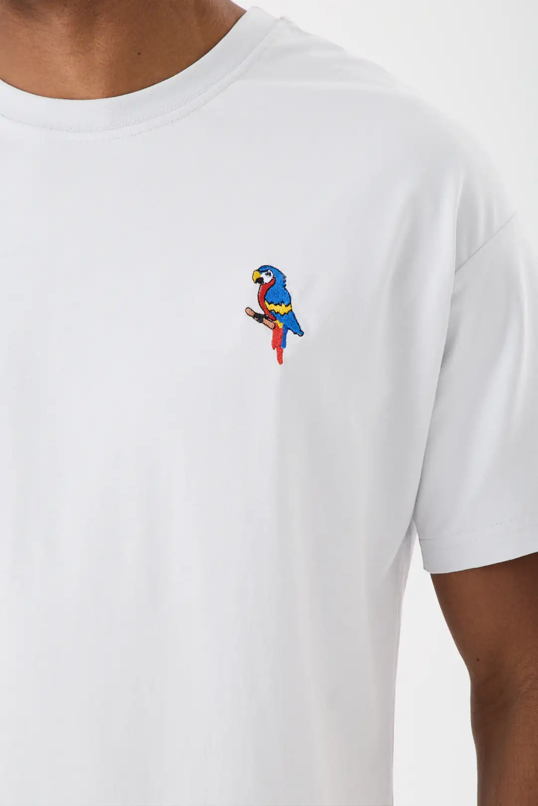 Papağan - Unisex Rahat Kalıp Tişört - Beyaz