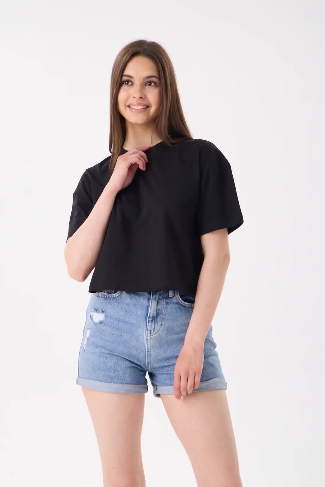 Basic Rahat Kalıp Crop - Siyah