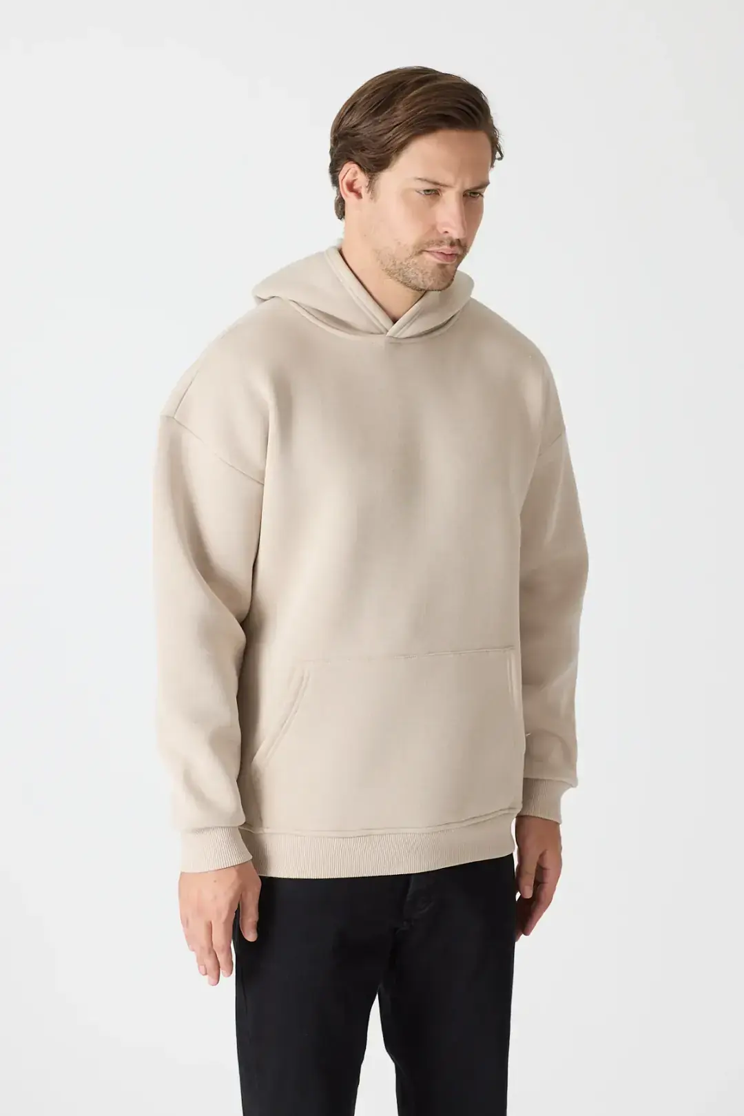 Basic Oversize Hoodie Taş Rengi 2