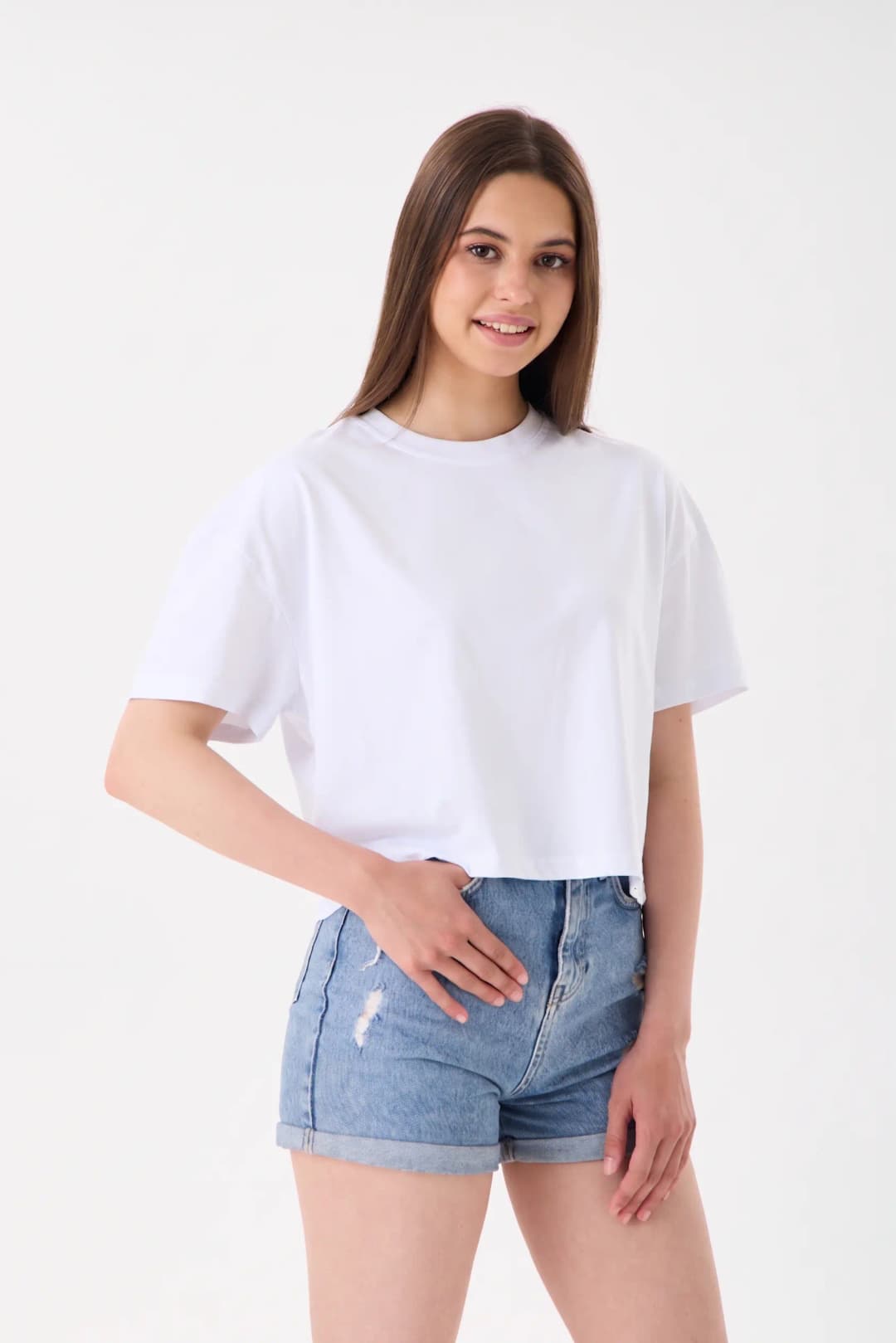 Basic Rahat Kalıp Crop - Beyaz