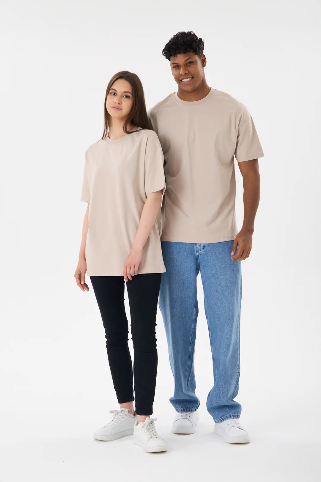 Basic Unisex Rahat Kalıp Tişört - Bej