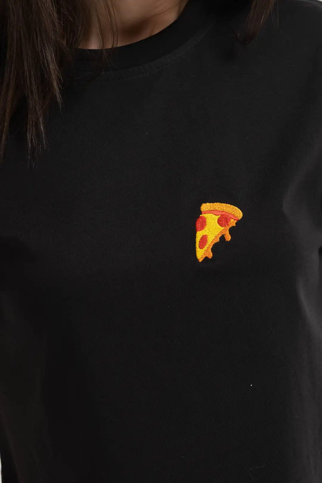 Pizza - Rahat Kalıp Crop - Siyah