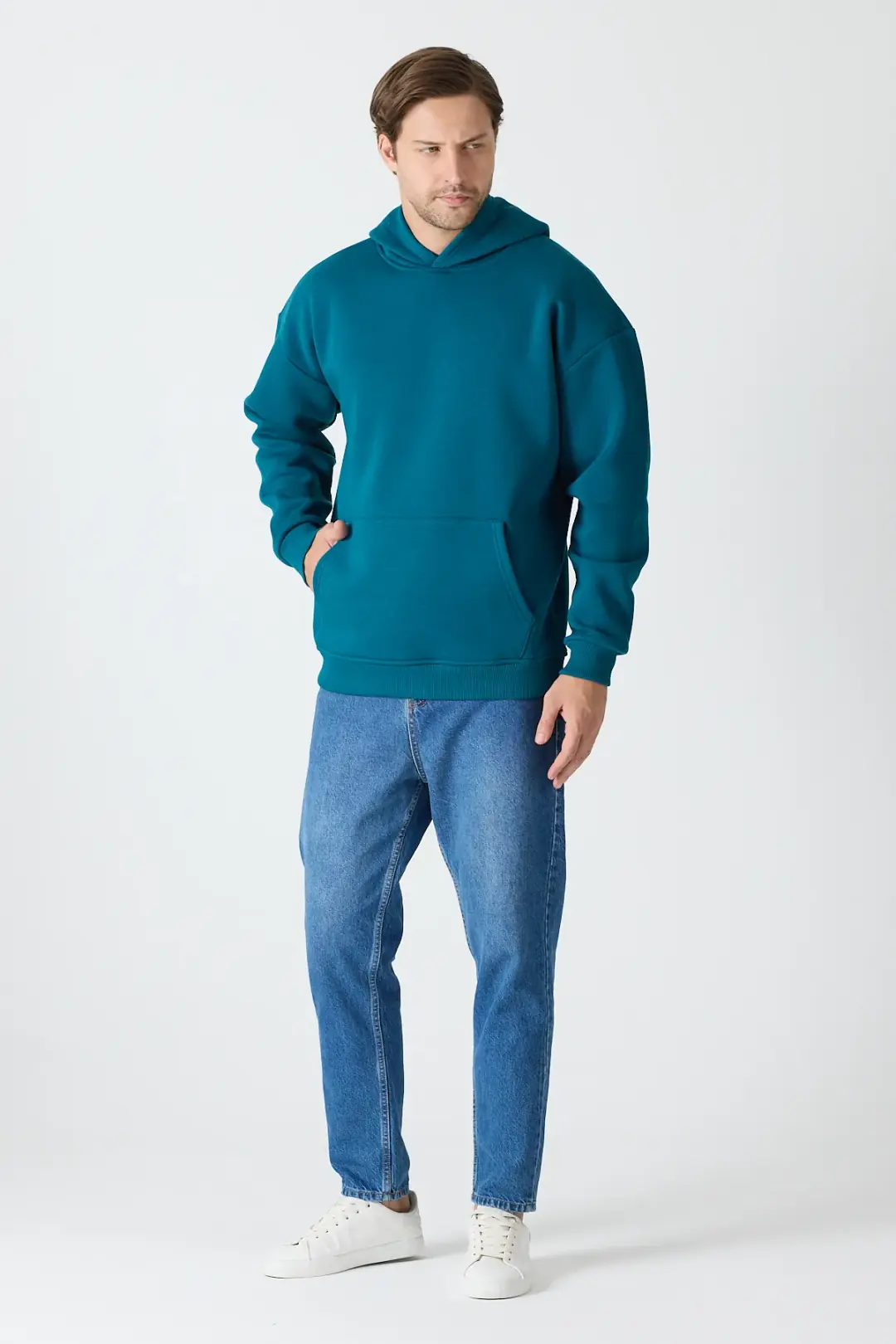 Basic Oversize Hoodie Petrol Yeşili 3