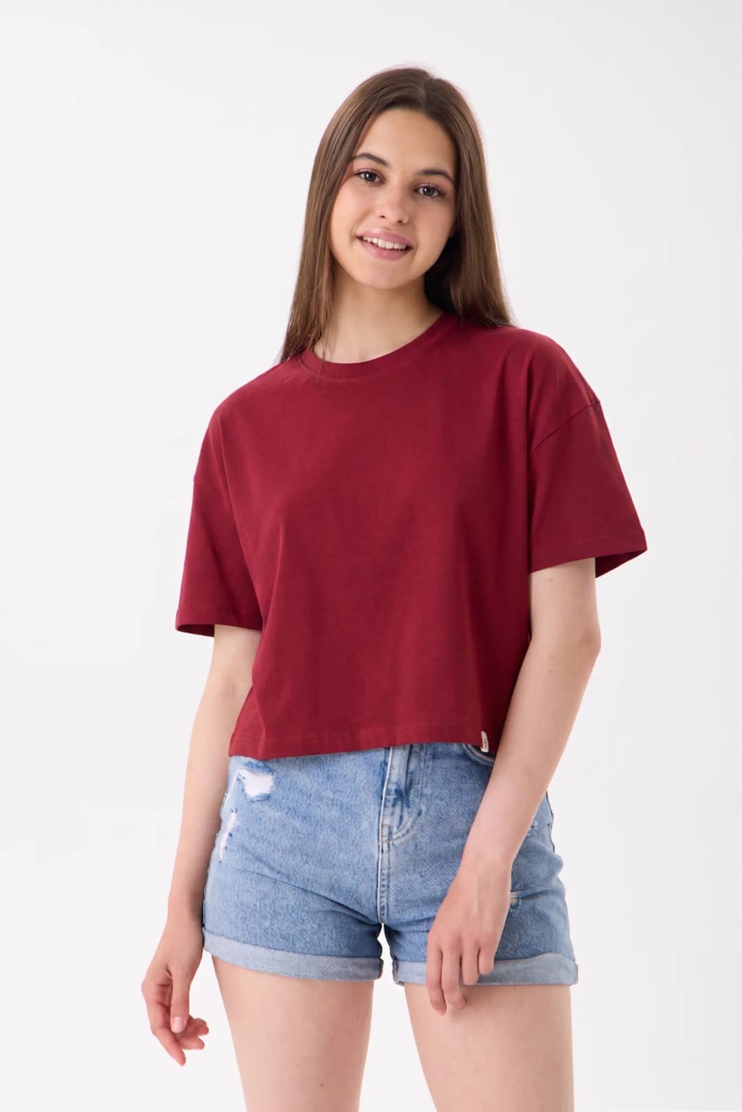 Basic Rahat Kalıp Crop - Bordo