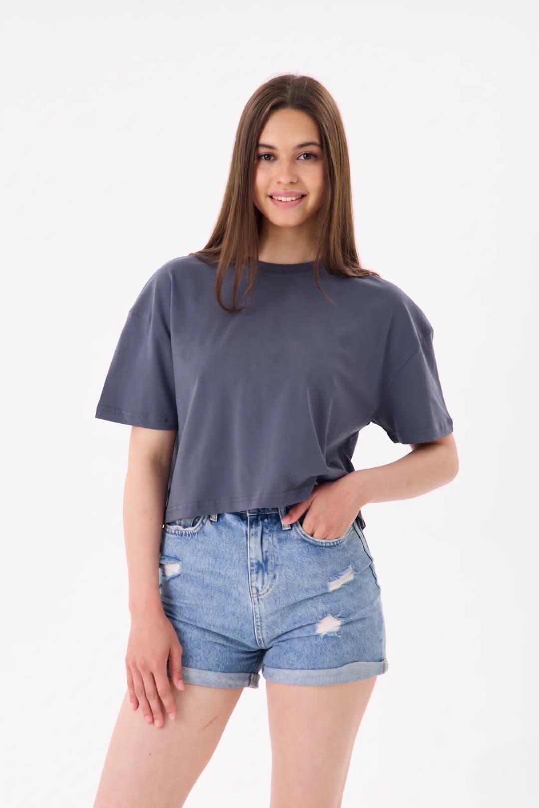 Basic Rahat Kalıp Crop - Füme