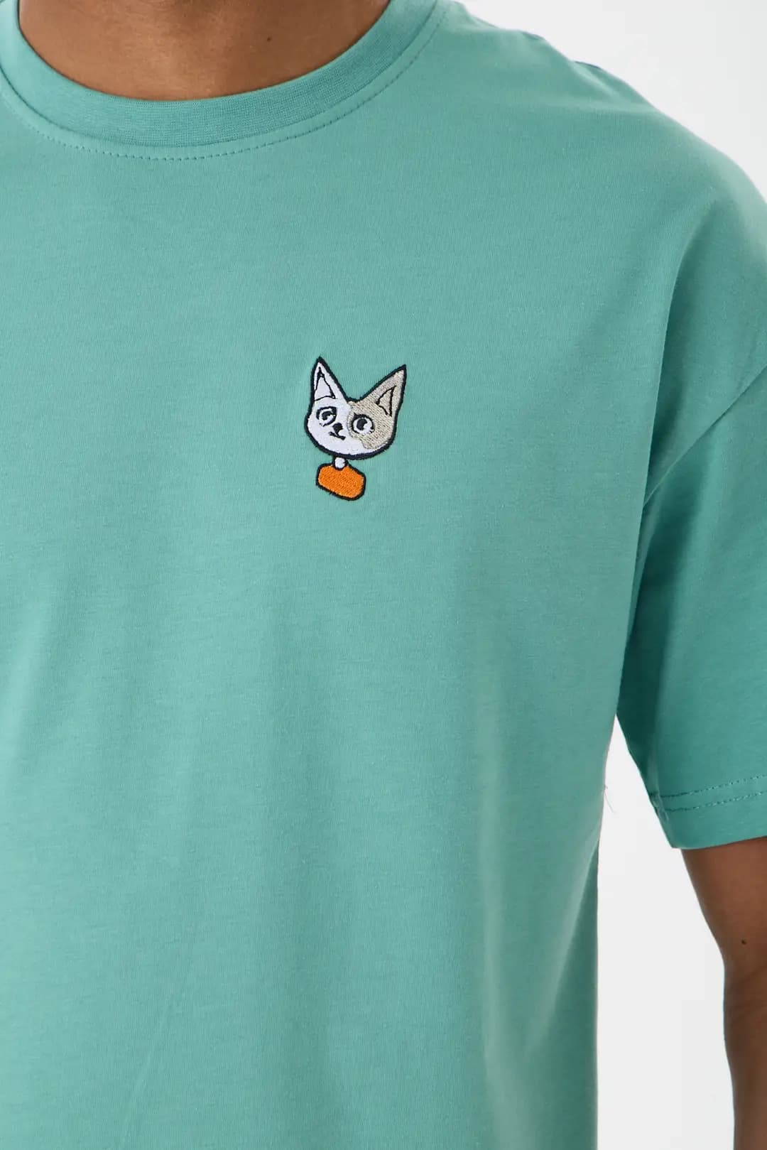 Nopcat - Unisex Rahat Kalıp Tişört - Yosun Yeşili